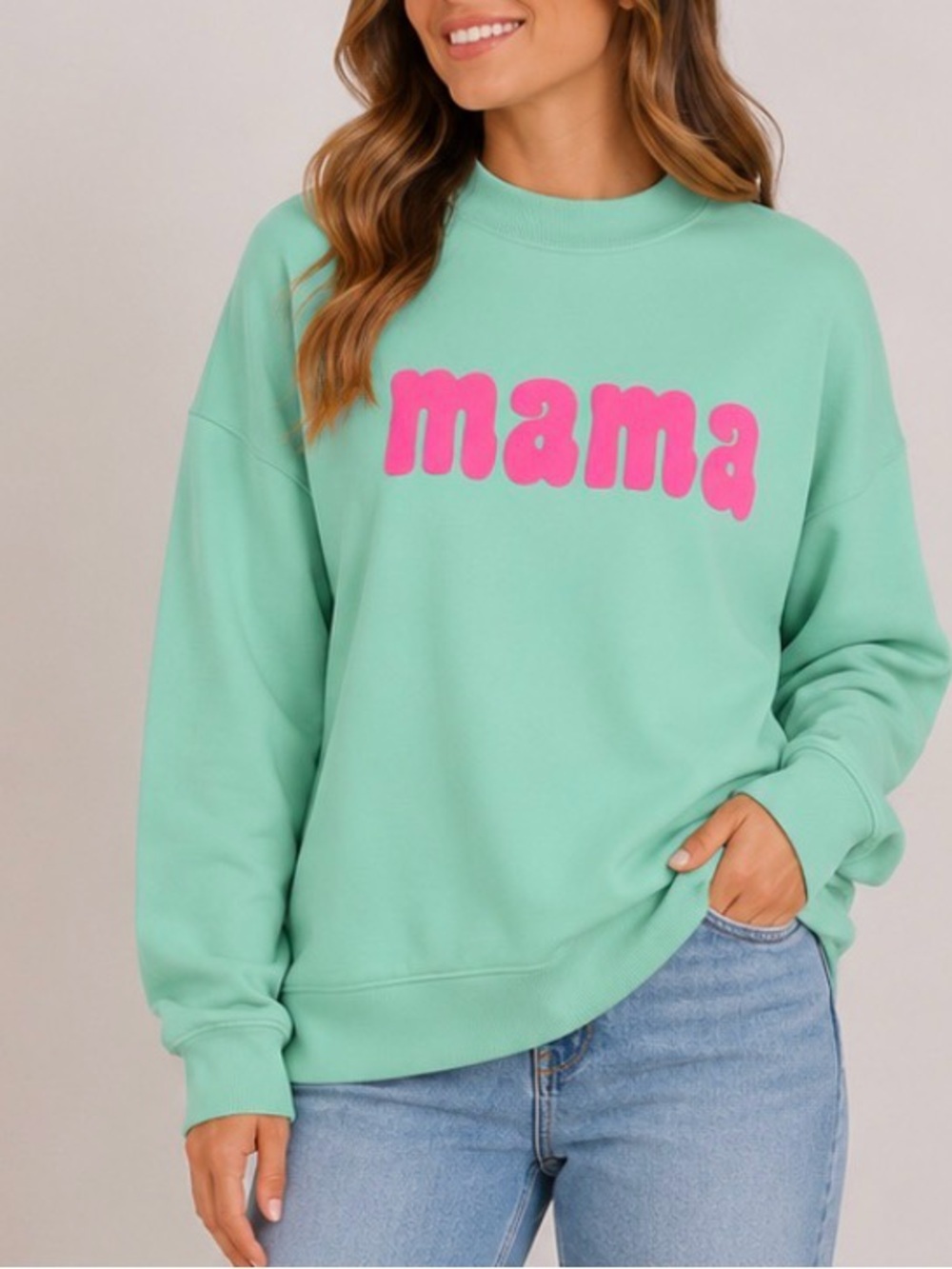 Pink Lily Mint Green “mama” Sweatshirt with Pink Applique SZ SM